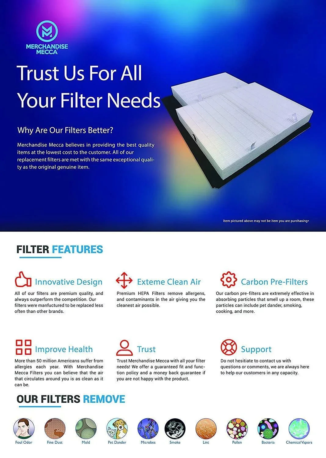 Merchandise Mecca Premium Replacement Filter for Coway AP1512HH Air Purifiers 3304899 with 2 Carbon Filters (2 HEPA Filters and 4 Carbons)