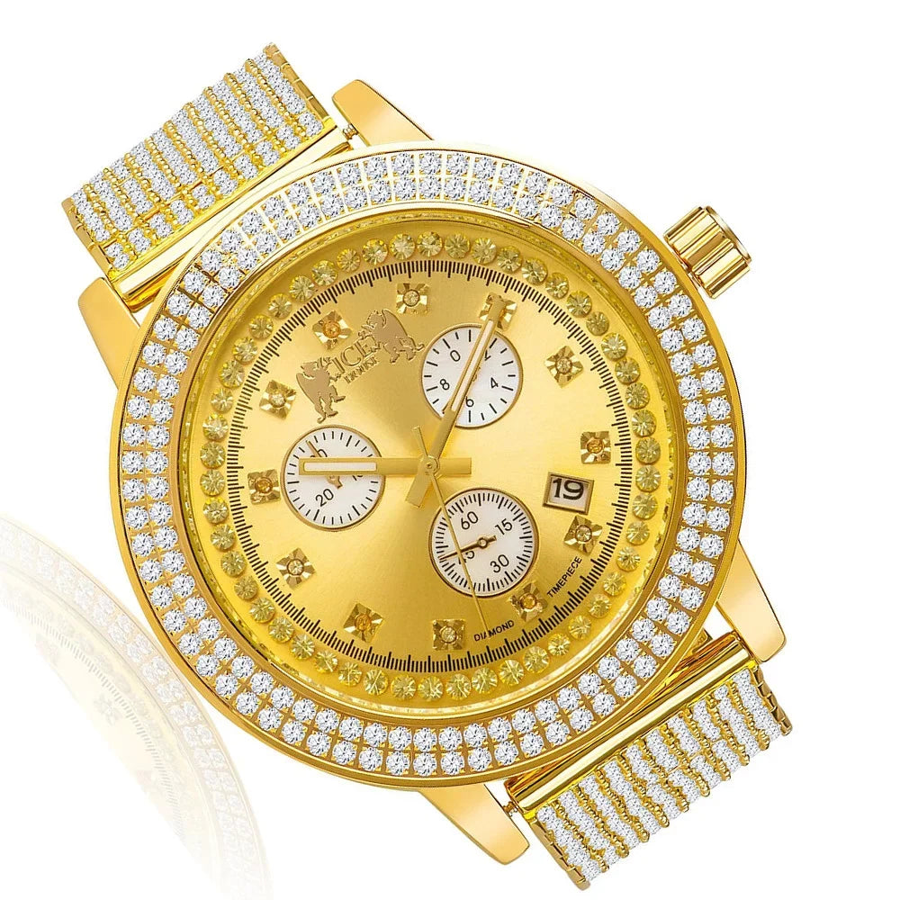 Mens 2 Row Sizetainless Sizeteel Bezel 10 Row Custom Band Date Function Joe Rodeo Jojo Jojino Khronos Watch