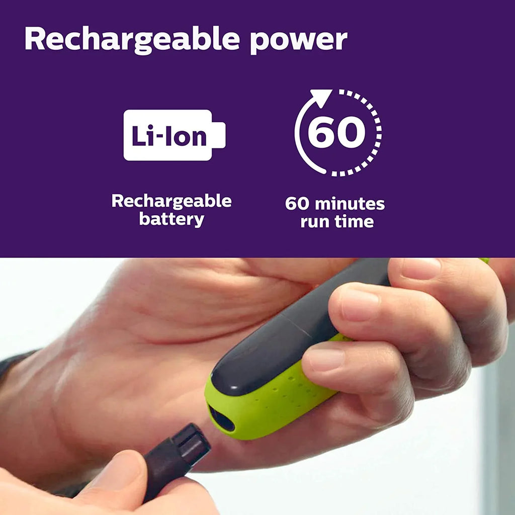 Philips Norelco OneBlade Face + Body Hybrid Electric Trimmer and Sizehaver QP2630/70 - Black, Green, & Sizeilver