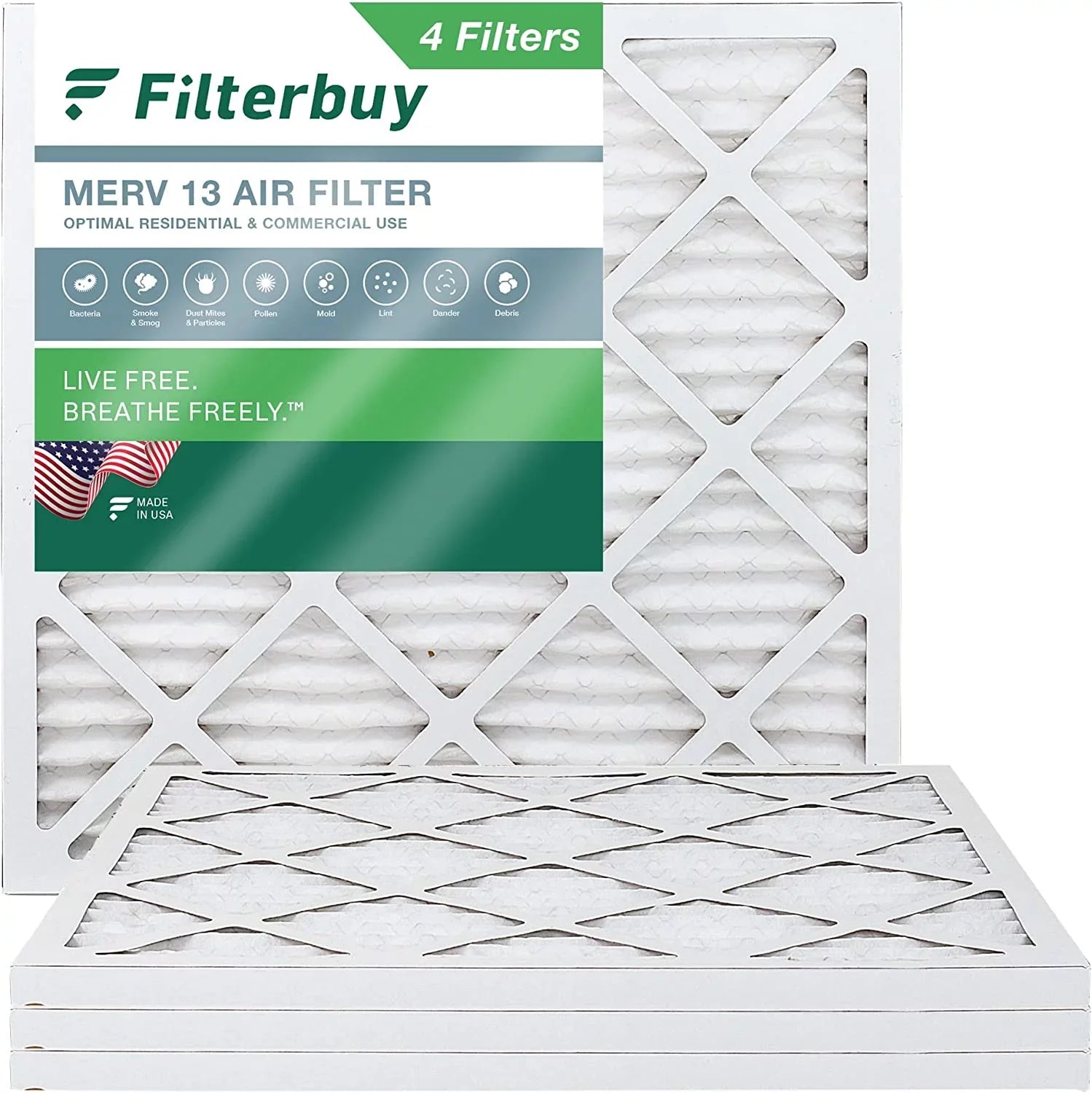 Filterbuy 12x12x1 MERV 13 Pleated HVAC AC Furnace Air Filters (4-Pack)