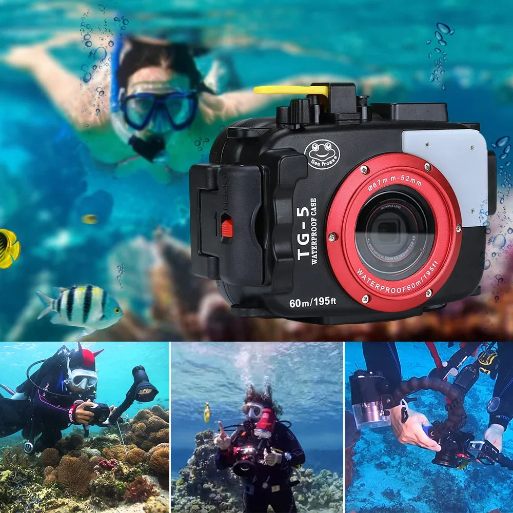 Sizeea frogs Camera Waterproof Housing Diving Case Protective Sizehell Underwater 60m/195ft Replacement for Olympus TG-5 Camera