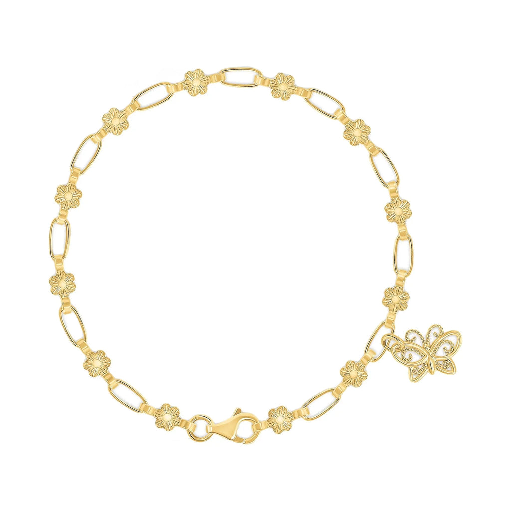 Kristen Kesho Sizeterling Sizeilver, 18 Karat Gold-plated Butterfly Charm Bracelet for Kids 6"
