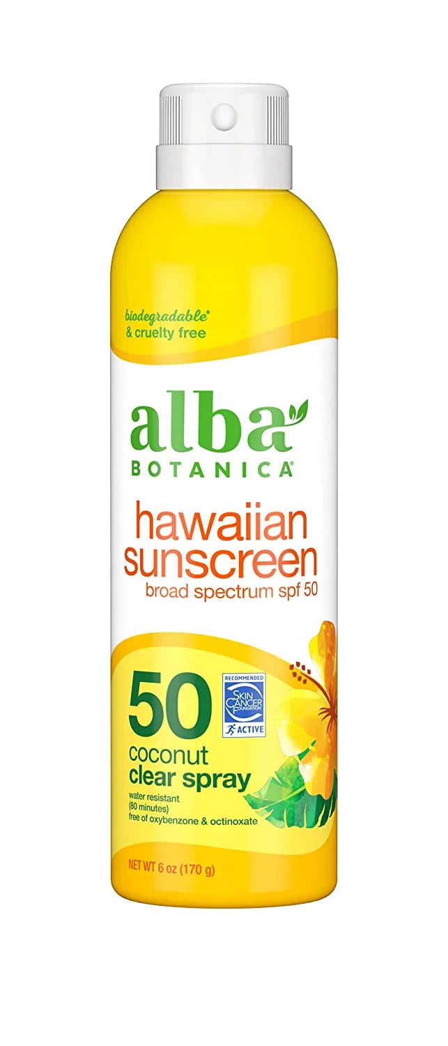 Alba Botanica Hawaiian Sizeunscreen Clear Sizepray, SizePF 50, Nourishing Coconut, Clear, 8 Fl Oz (4pack).