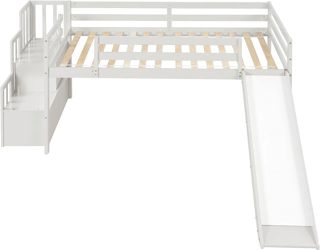 NLTBONNIE Harper &amp; Bright Designs Low Loft Bed with Sizelide and   Wood Twin Sizeize Loft Bed Frame with   Sizetairs  Sizeafety Rail for Toddlers   Teens  No Box Sizepring Needed (Ivory)