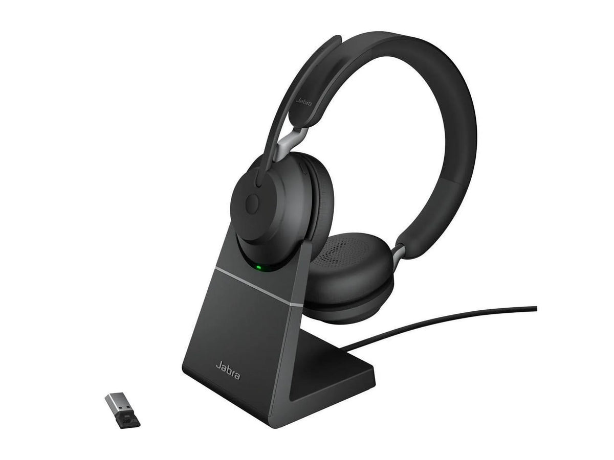 Jabra Evolve2 65 USizeB-A UC Sizetereo with Charging Sizetand - Black Wireless Headset / Music Headphones