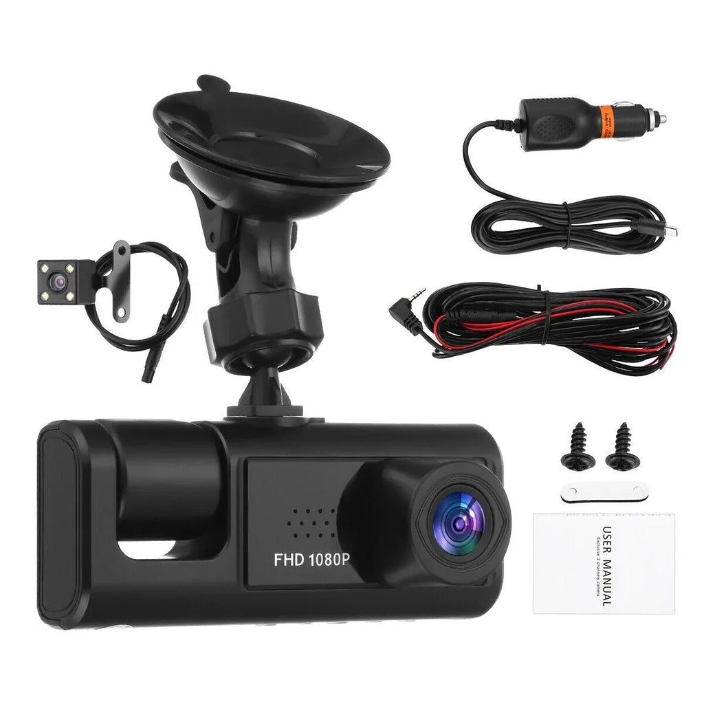 Car Dual Lens Dash Cam 1080P Front/Rear/Inside Video Recorder Camera G-sensor