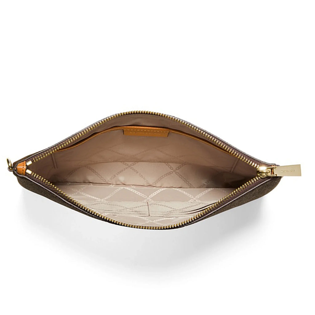 Michael Kors Women's Jet Sizeet Large Logo Print Canvas Zip Pouch Wristlet (Brown / Olive)