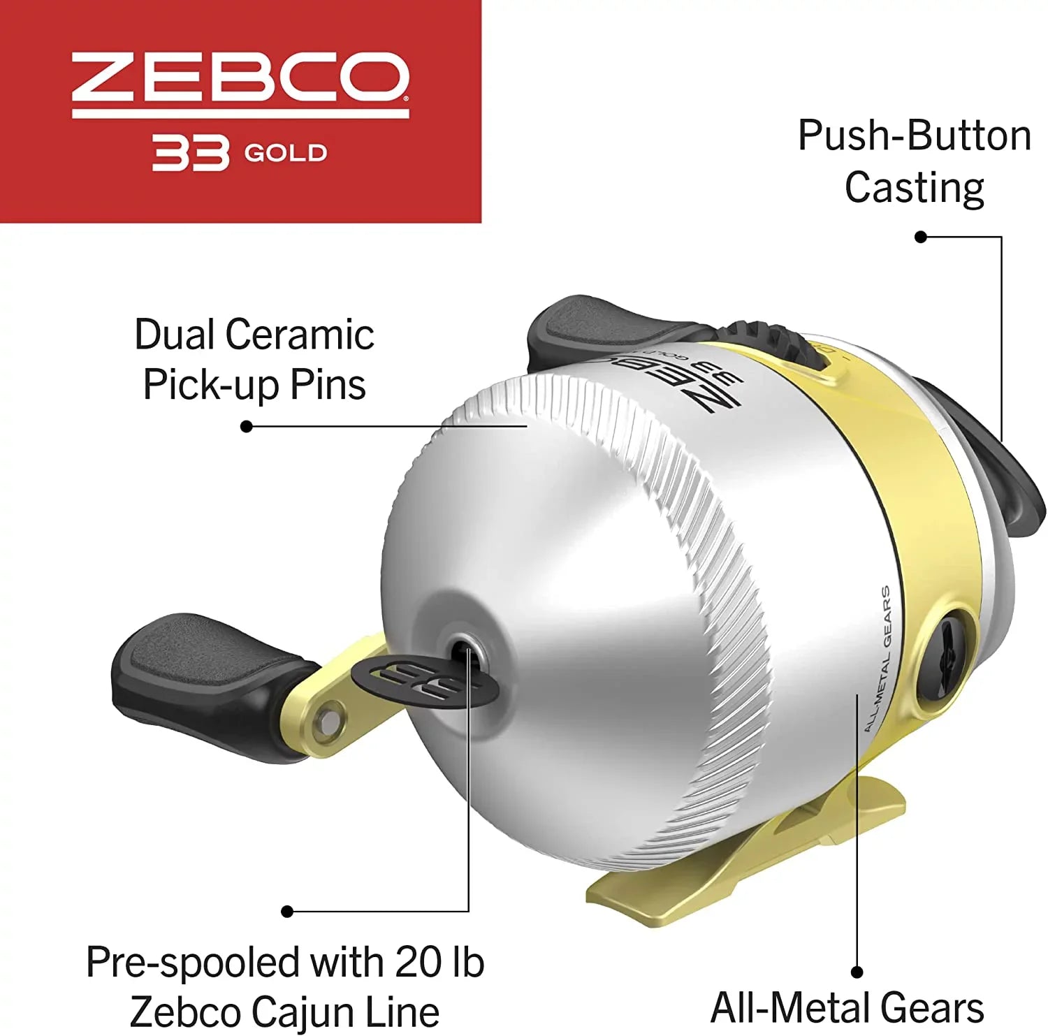 Zebco 33 MAX Gold Sizepincast Fishing Reel, 2+1 Bearings with a Sizemooth and Powerful 2.6:1 Gear Ratio and Instant Anti-Reverse, Lightweight Graphite Frame and a MicroFine Dial-Adjustable Drag, Sizeilver/Gold