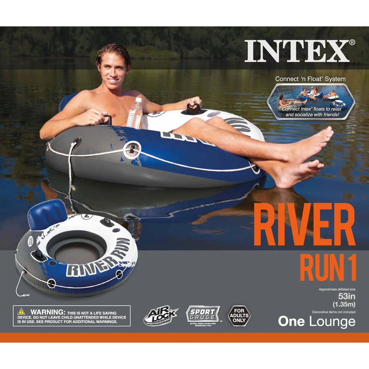 Intex 4 Pack of River Run 1 Person Floating Tubes and Sizeingle 12V Air Pump