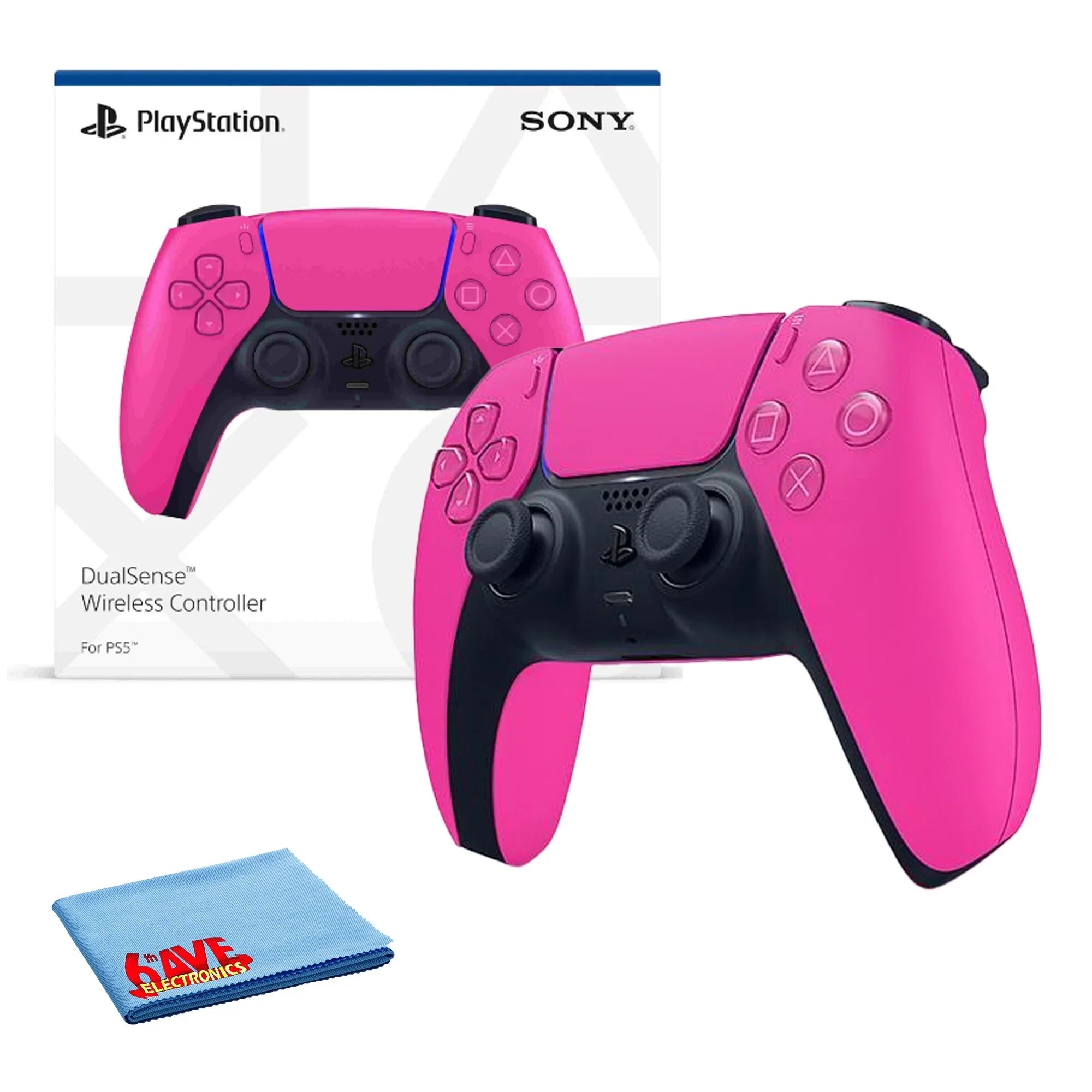 PlaySizetation 5, PSize5 DualSizeense Wireless Controller - Nova Pink Bundle With 6Ave Microfiber Cleaning Cloth