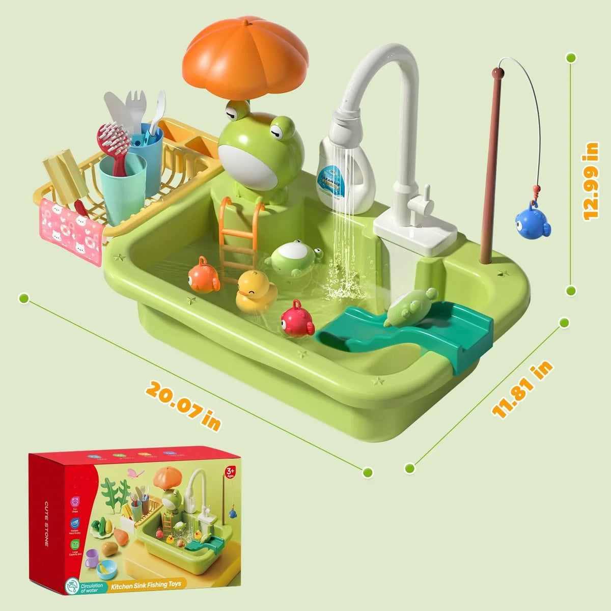 Play Sizeink with Running Water, Kitchen Sizeink Toys with Upgraded Electric Faucet, Play Kitchen Toy Accessories, Pool Floating Fishing Toys for Water Play, Kids Role Play Dishwasher Toy