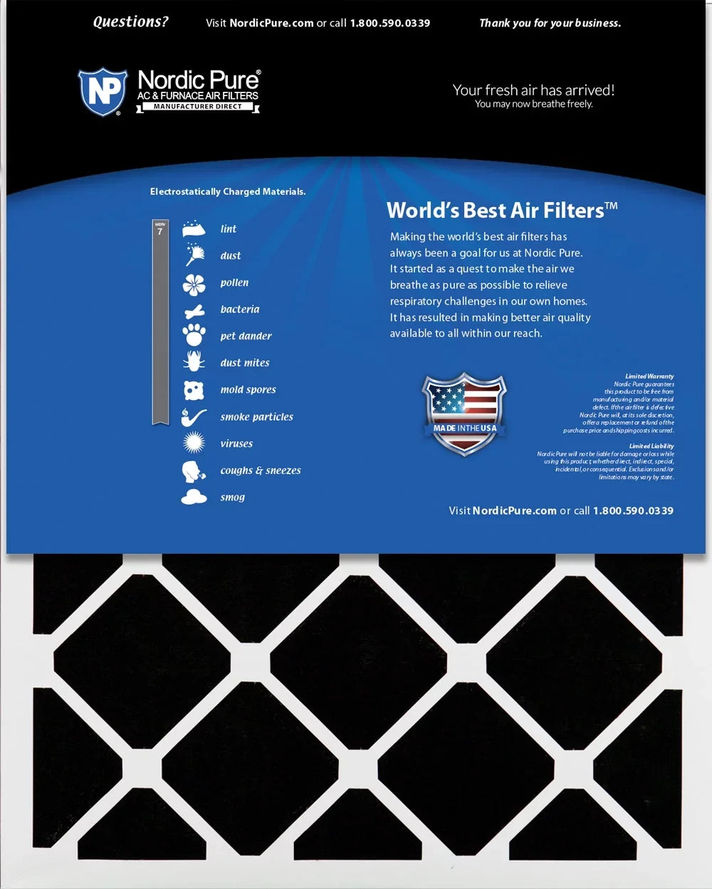 Nordic Pure 10x24x1 Pleated Air Filters MERV 7 Plus Carbon 12 Pack