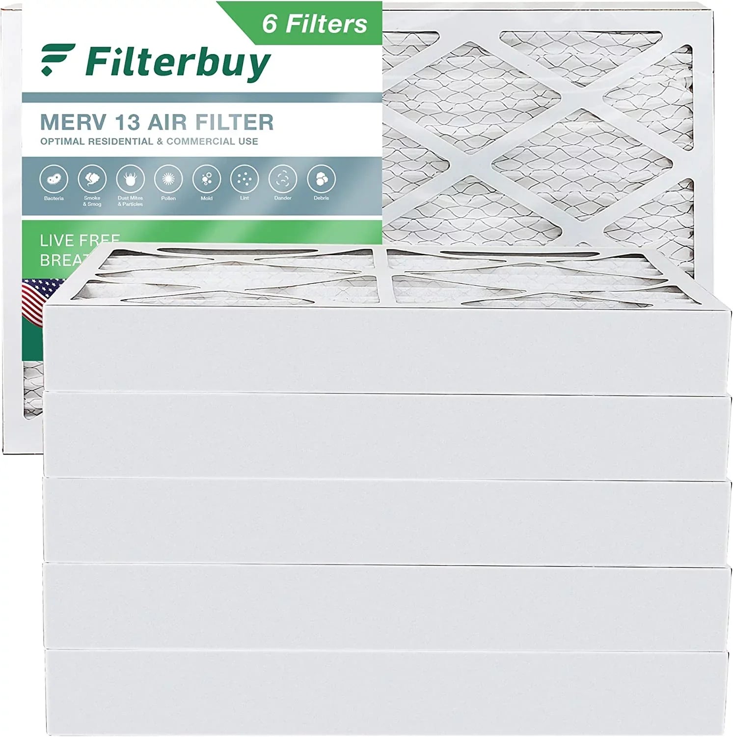 Filterbuy 10x25x4 MERV 13 Pleated HVAC AC Furnace Air Filters (6-Pack)