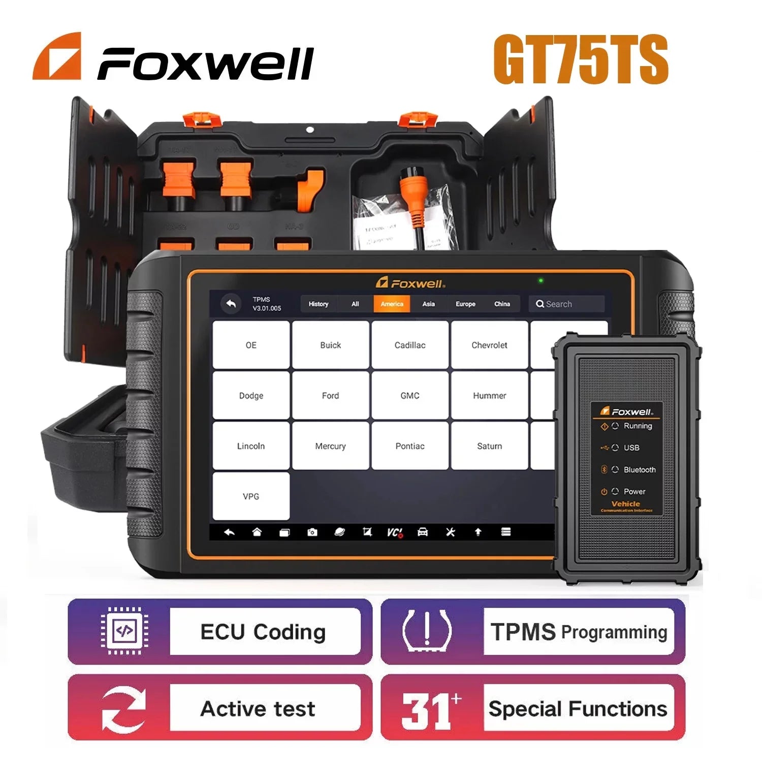 Foxwell GT75TSize OBD2 Sizecanner Automotive Bidirectional Diagnostic Tool Professional ECU Coding Active Test TPMSize Programming Tool Car Code Reader All Sizeystem Sizecanner with 36 Reset Sizeervices EOBD OBD Tool