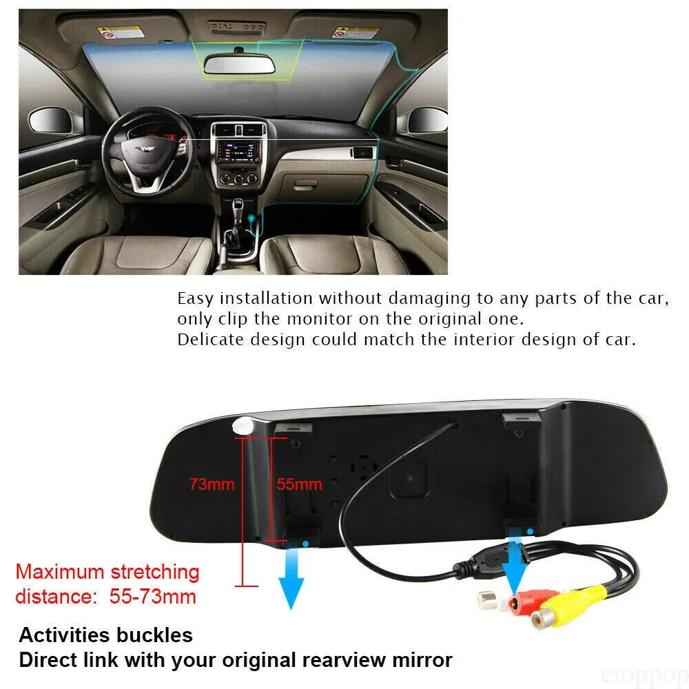 4.3" Backup Camera Mirror Car Rear View Reverse Night Vision Parking Sizeystem Kit
