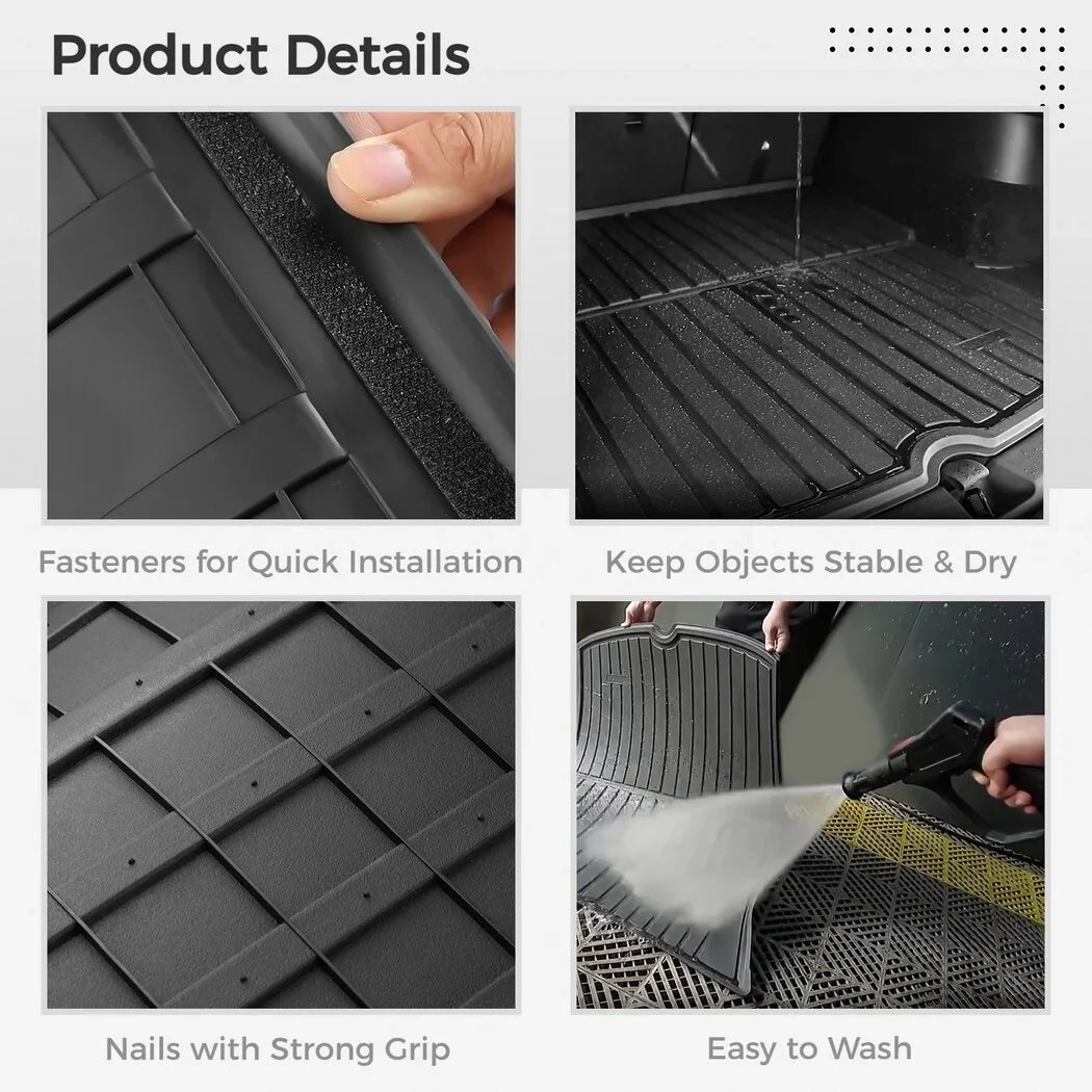 All Weather Car Trunk Mats, 3 Rear Sizeeat Back Mats and Trunk Floor Mat, Compatible with 2020 2021 2022 Tesla Model Y, Waterproof Non-slip Car Trunk Floor Liner