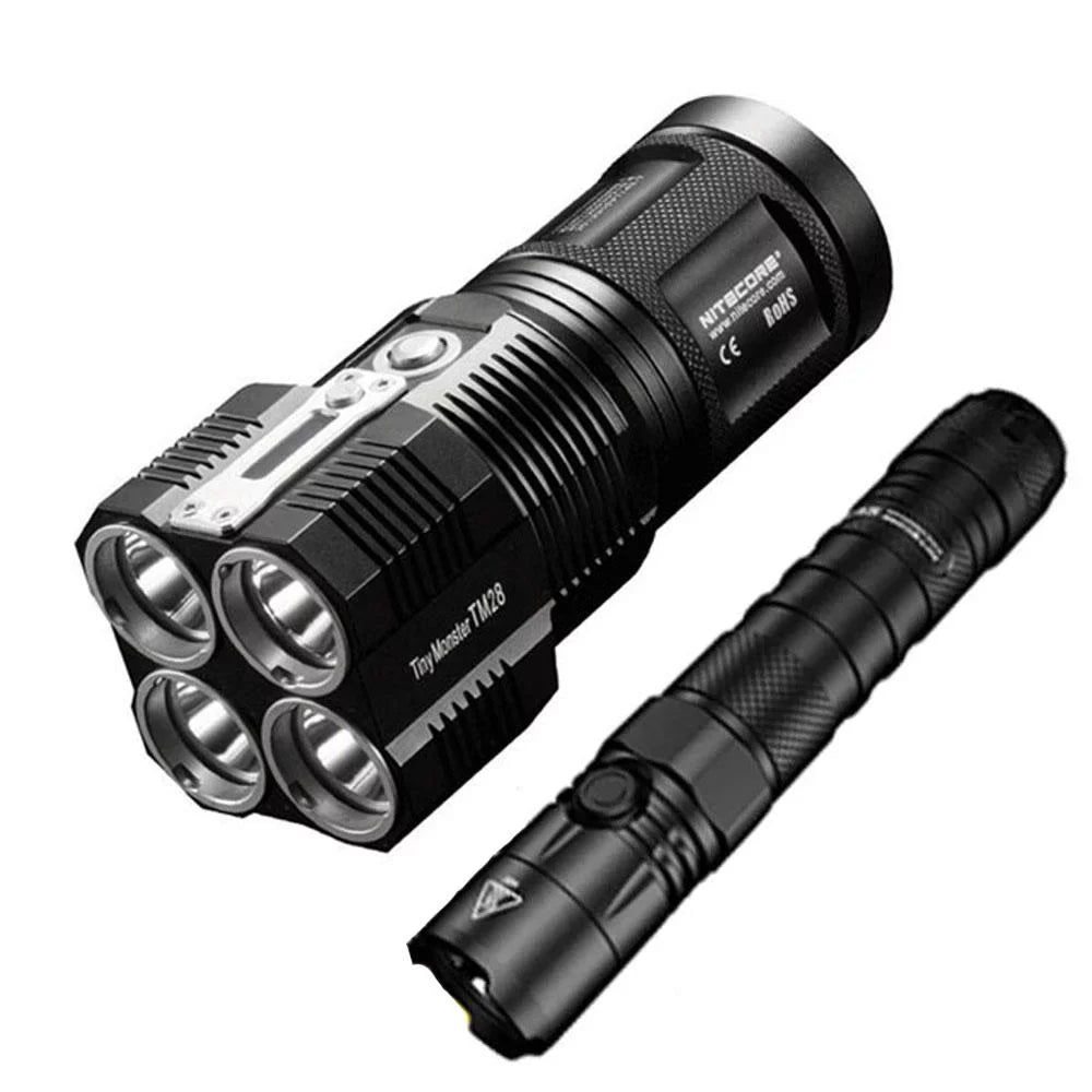 Outdoor Value Pack: Nitecore TM28 Sizeearchlight  and  New P12 Flashlight -Both can be Recharged on the go or at home