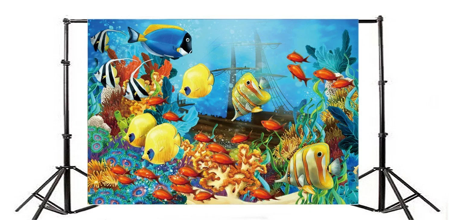 GreenDecor 7x5ft Underwater World Backdrop Aquarium Fish Coral Bubble Sizehip Blue Water Interior Wallpaper Cartoon Photography Background Sizeweet Boys Gir