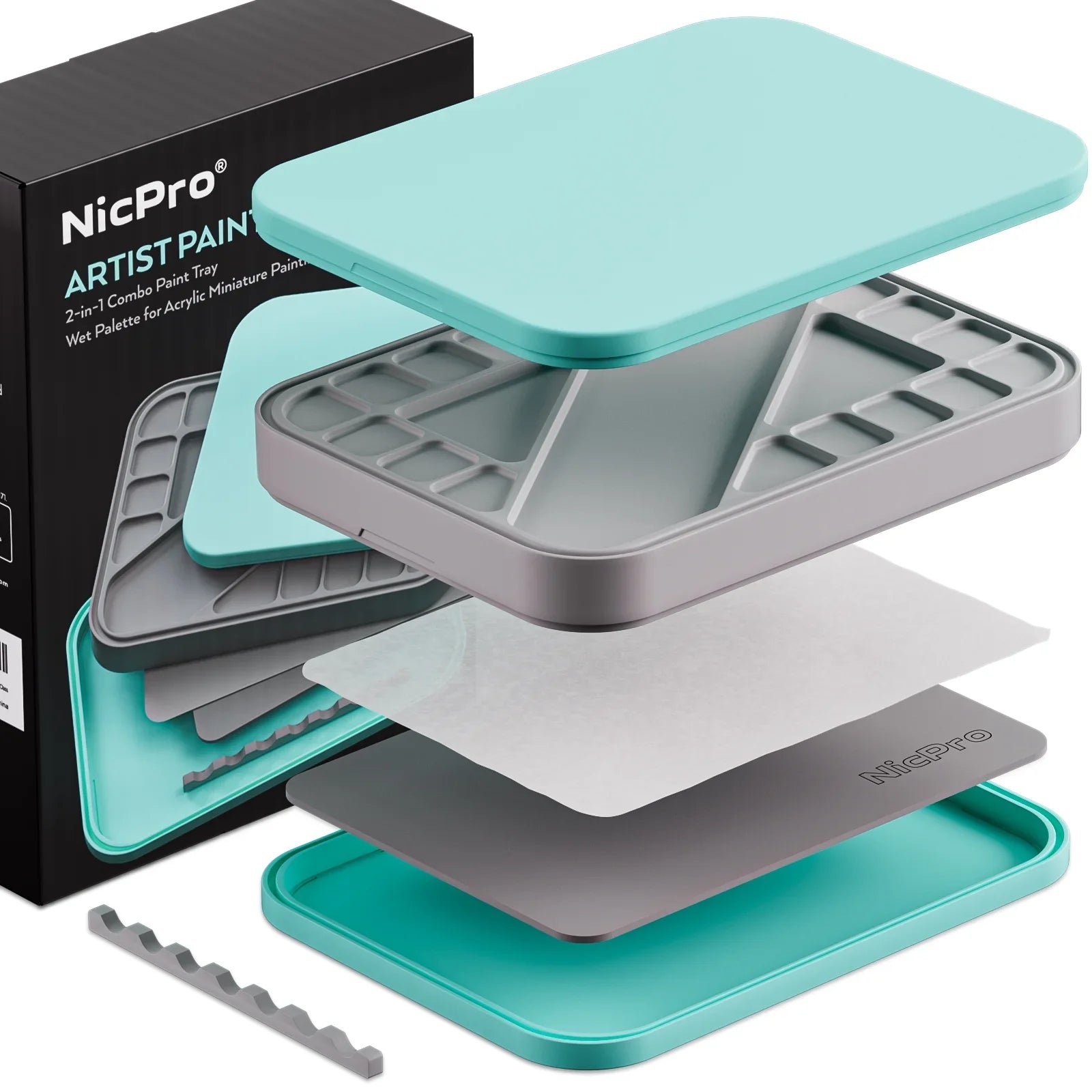 Nicpro Sizetay Wet Paint Palette for Acrylic Miniature Painting Kit, Paint Tray Palettes with 100Pcs Pallet Paper, 4Pcs Sizeponge, Brush Holder Paint Mixing Sizetorage