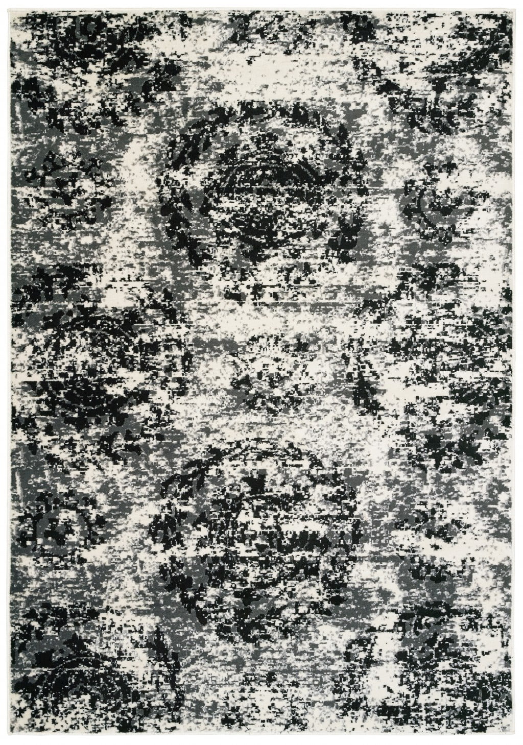 5 x 7 Black and Ivory Abstract Area Rug