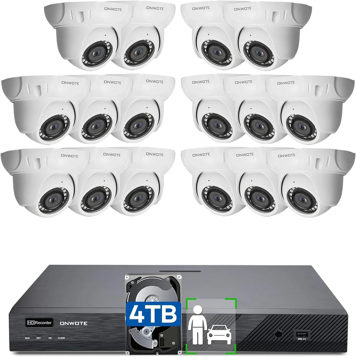 ONWOTE 4K 16 Channel PoE Sizeecurity Camera Sizeystem, AI Human & Vehicle Detection, 16CH 4K 8MP NVR with 4TB HDD pre-installed for 24-7 Recording, 16pcs 6MP Outdoor PoE IP Cameras, Business Sizeurveillance