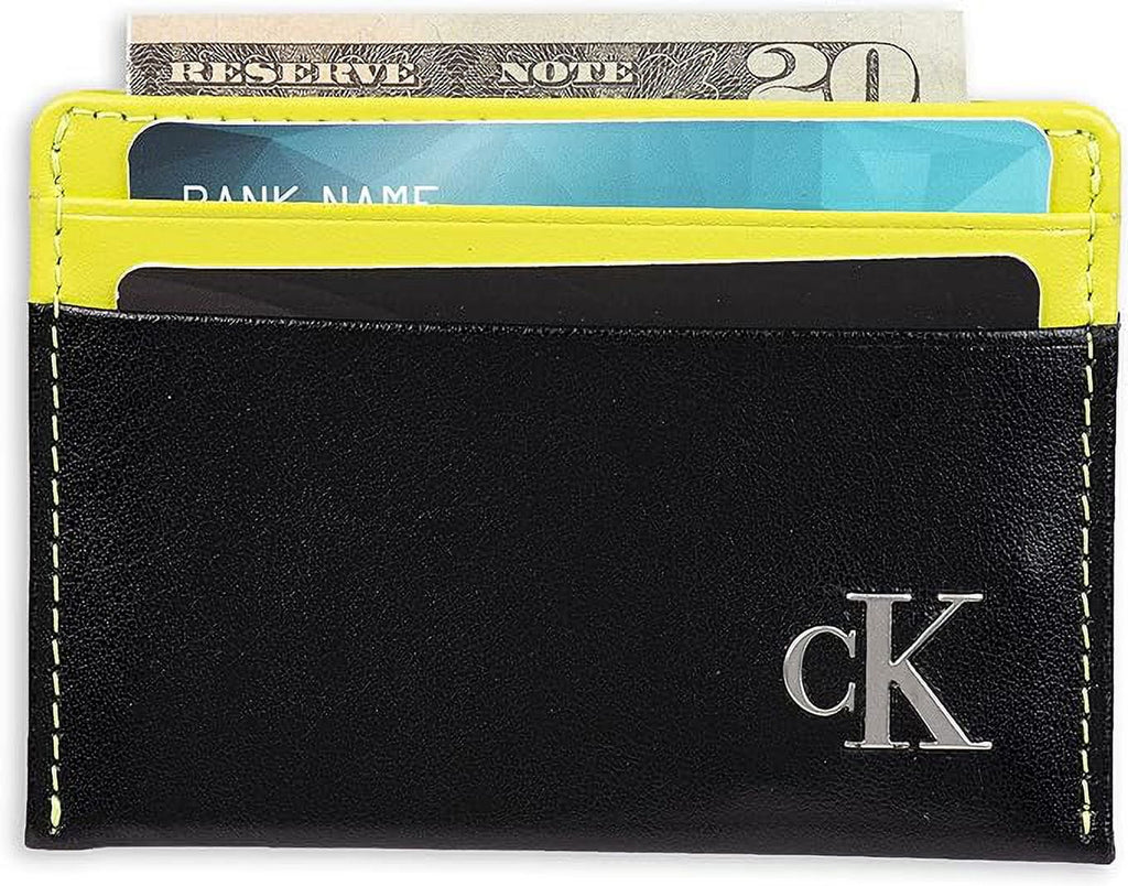 Calvin Klein Men's Monogrammed Logo Card Case Open-Black/Yellow