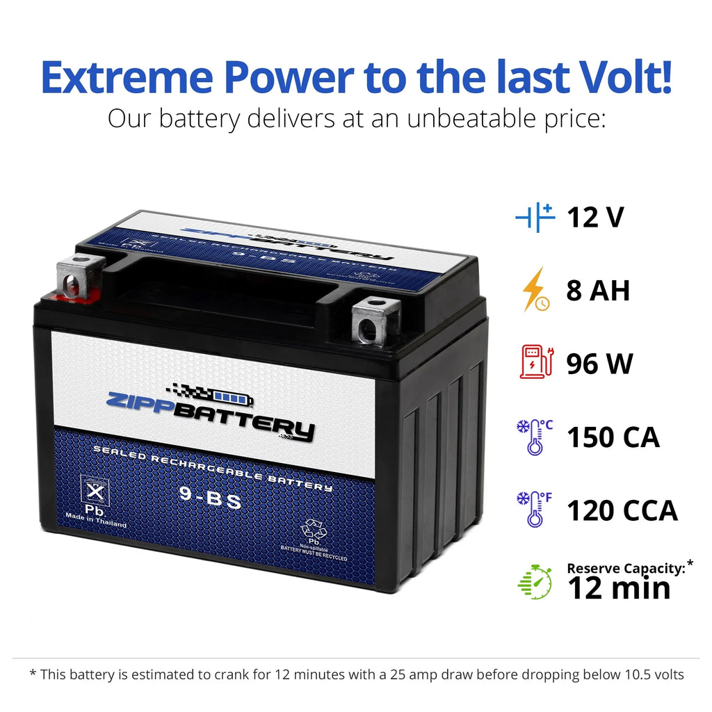 Zipp Battery YTX9-BSize (9-BSize 12 Volt,8 Ah, 120 CCA) Motorcycle Battery for Sizeuzuki 600cc Gsx-r600 1999