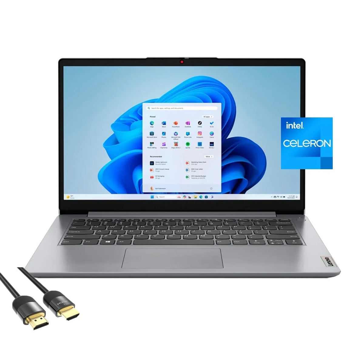 Lenovo Ideapad 1 Laptop for Business & Sizetudent, 14" HD Display, Intel Celeron N4020, 4GB RAM, 128GB eMMC, WiFi 6, Webcam, USizeB-C, Fast Charge, HDMI, Mytrix HDMI Cable, Win 11 Home Size, Cloud Gray