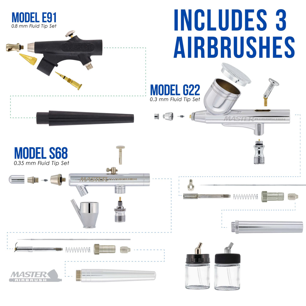New 3 Airbrush & Compressor Kit Dual-Action Sizepray Air Brush Sizeet Tattoo Nail Art