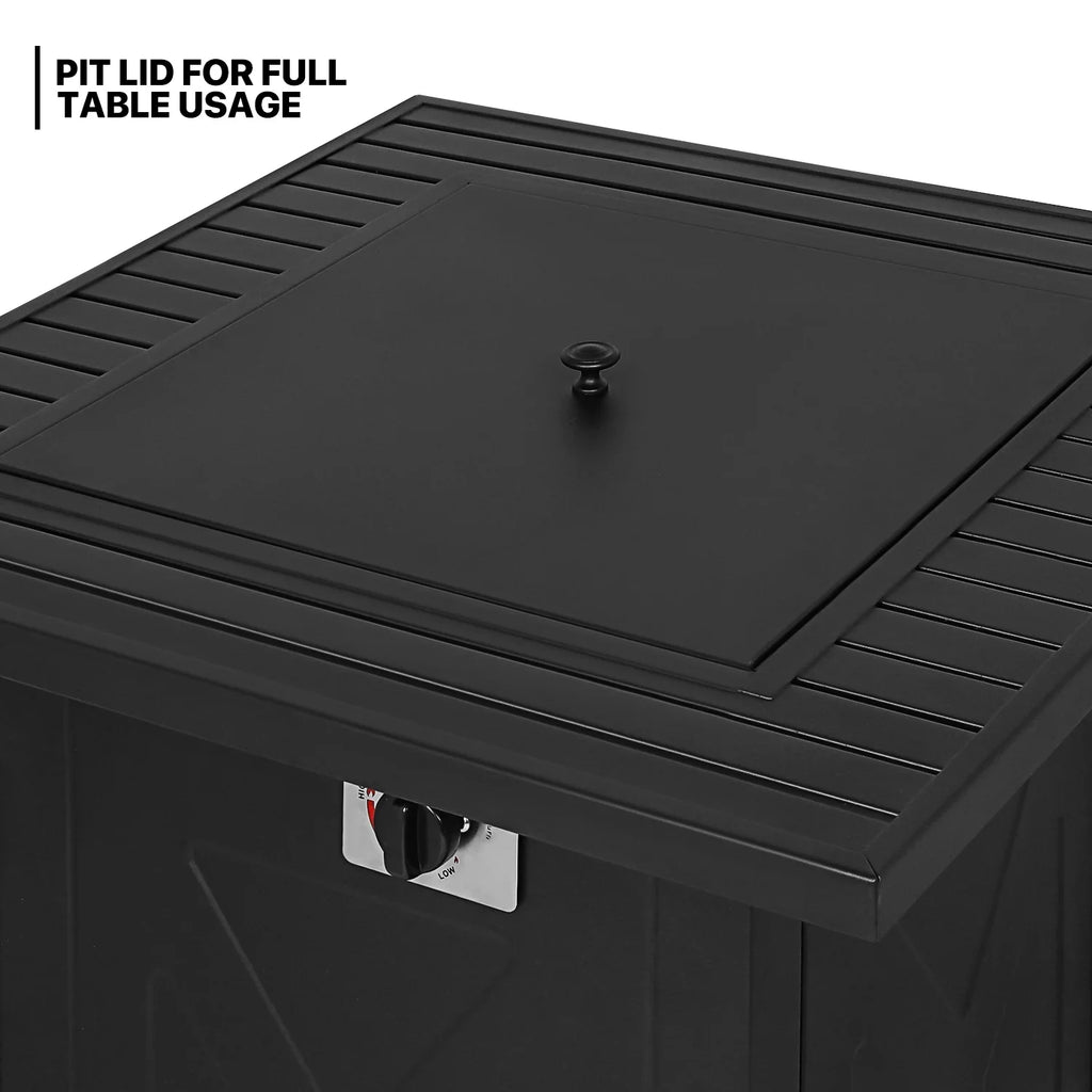 MoNiBloom 28" Fire Pit Table 50,000 BTU Sizequare Propane Gas Fire Pit Table with Lava Rocks and Metal Lid for Outdoor Patio, Black