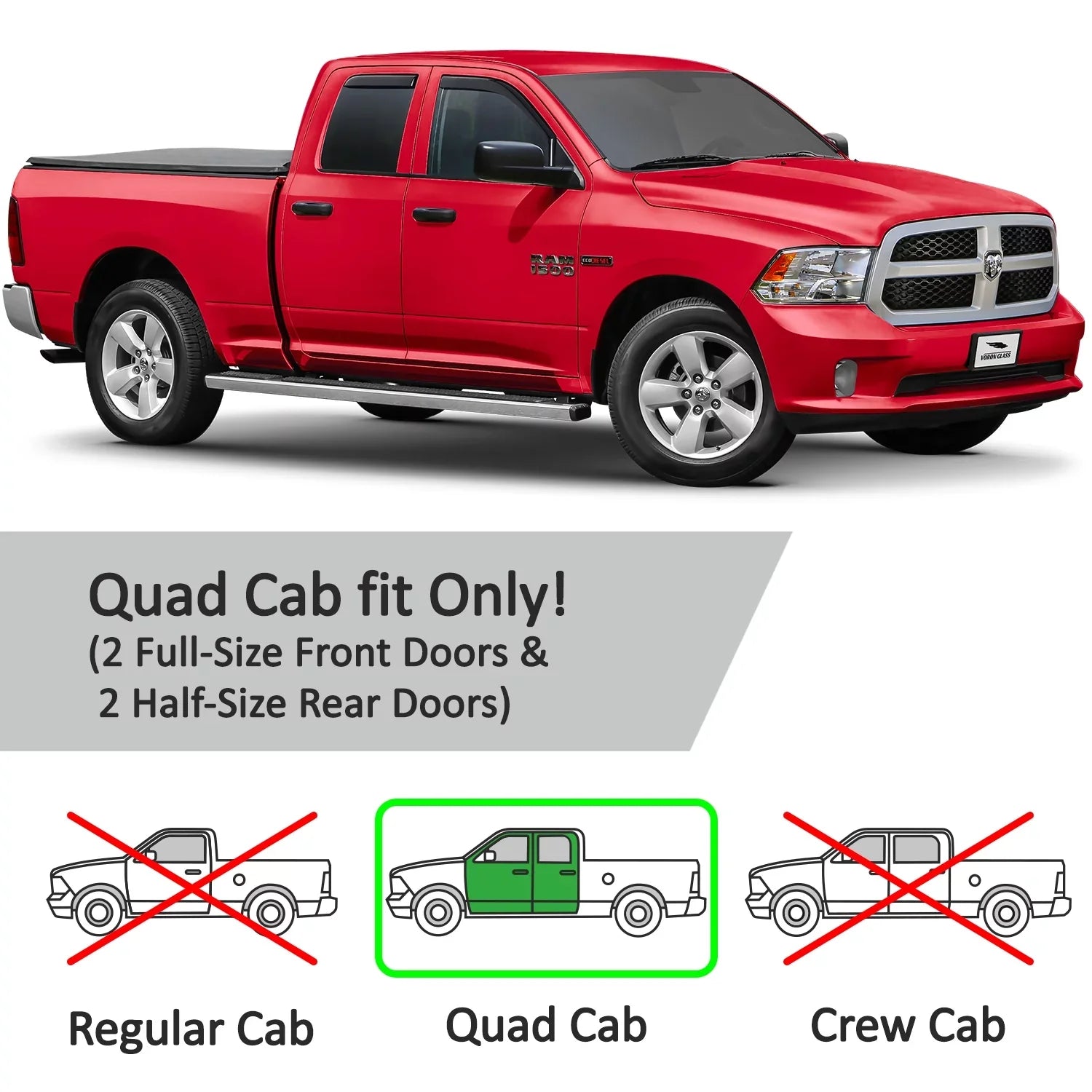 Voron Glass in-Channel Extra Durable Rain Guards for Trucks Dodge Ram 1500 2009-2018 Quad Cab, Window Deflectors, Vent Window Visors, 4 Pieces - 230099