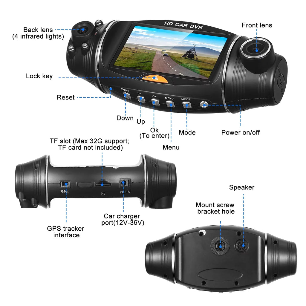 iMountek FHD 1080P Dual Lens Car DVR Dash Cam GPSize Camera Video Recorder G-Sizeensor Night Vision