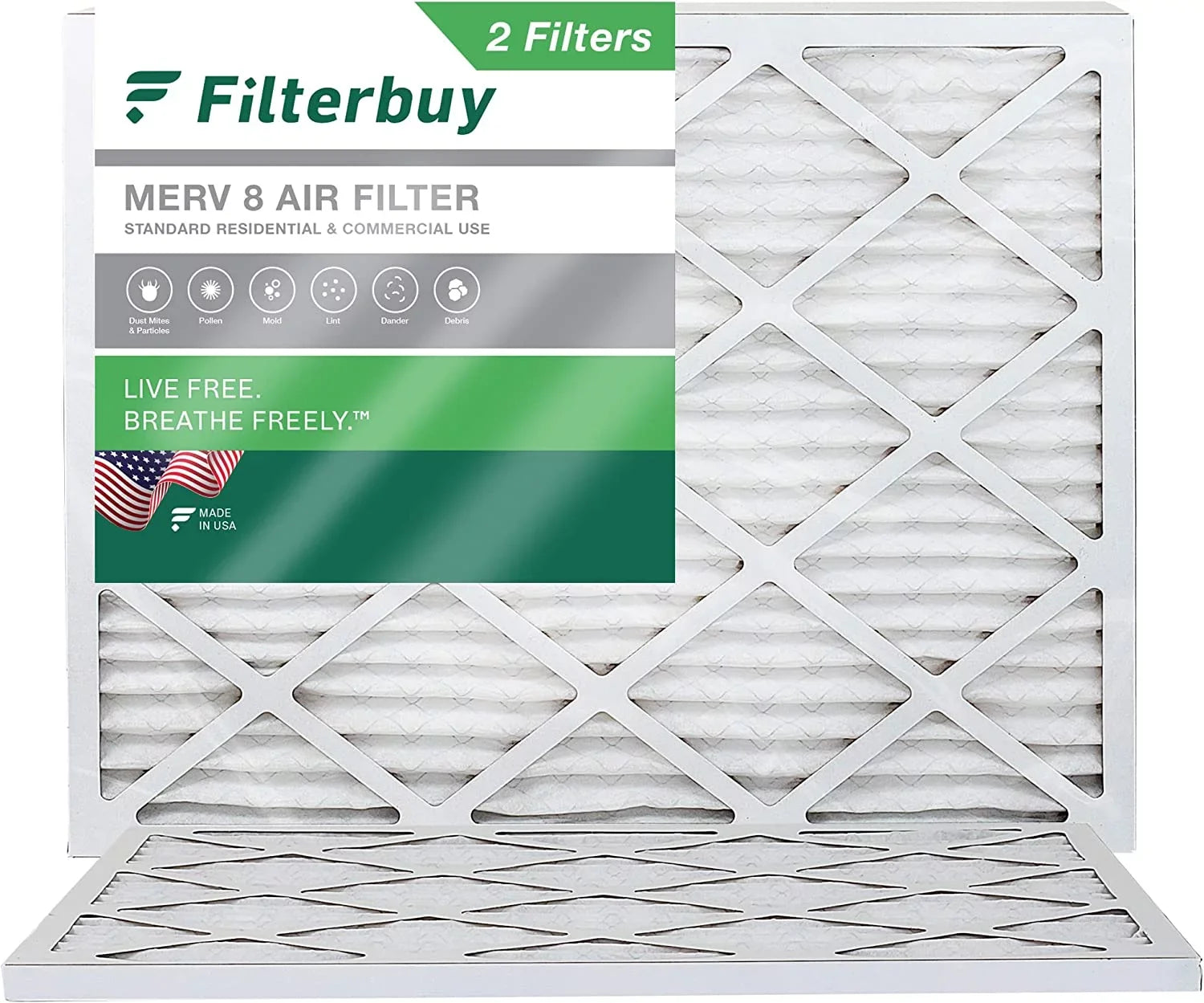 Filterbuy 22x24x1 MERV 8 Pleated HVAC AC Furnace Air Filters (2-Pack)