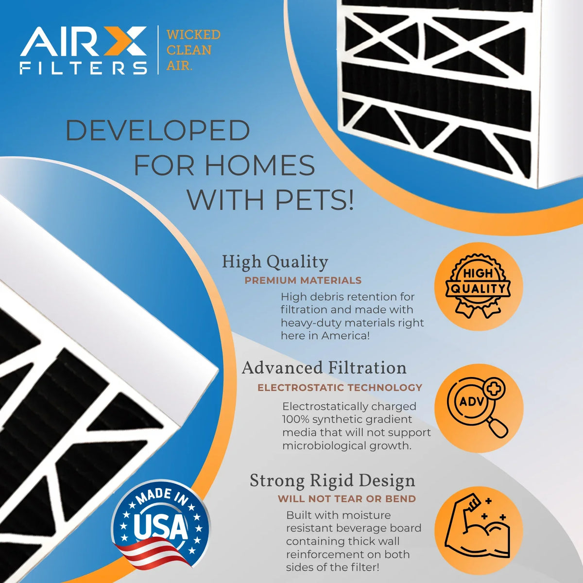 20x25x5 Air Filter Odor Eliminator Carbon Filter MERV 8 Comparable to MPR 700 & FPR 5 Compatible with Air Bear 255649-102 2 Pack by AIRX FILTERSize WICKED CLEAN AIR.
