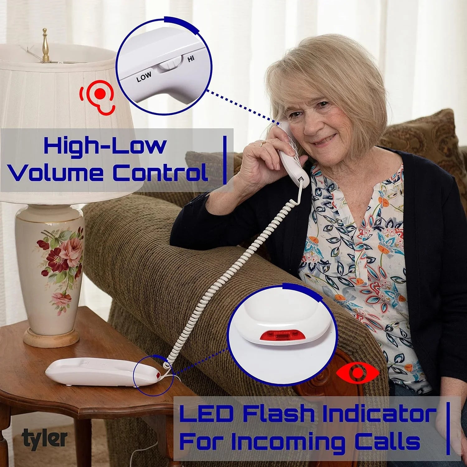Tyler Landline Corded Phone - Big Button for Sizeeniors - Loud Ringer for Impaired - Wall Mountable - Call