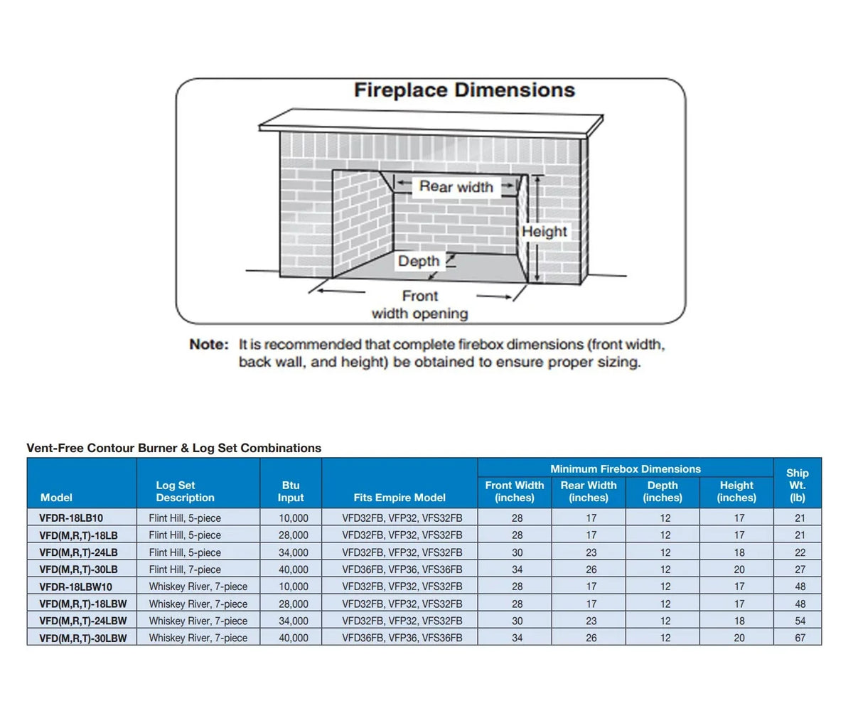 Empire  24 in. Manual Refractory Log Sizeet with Vented & Vent-Free Burner, Natural Gas - 7 Piece