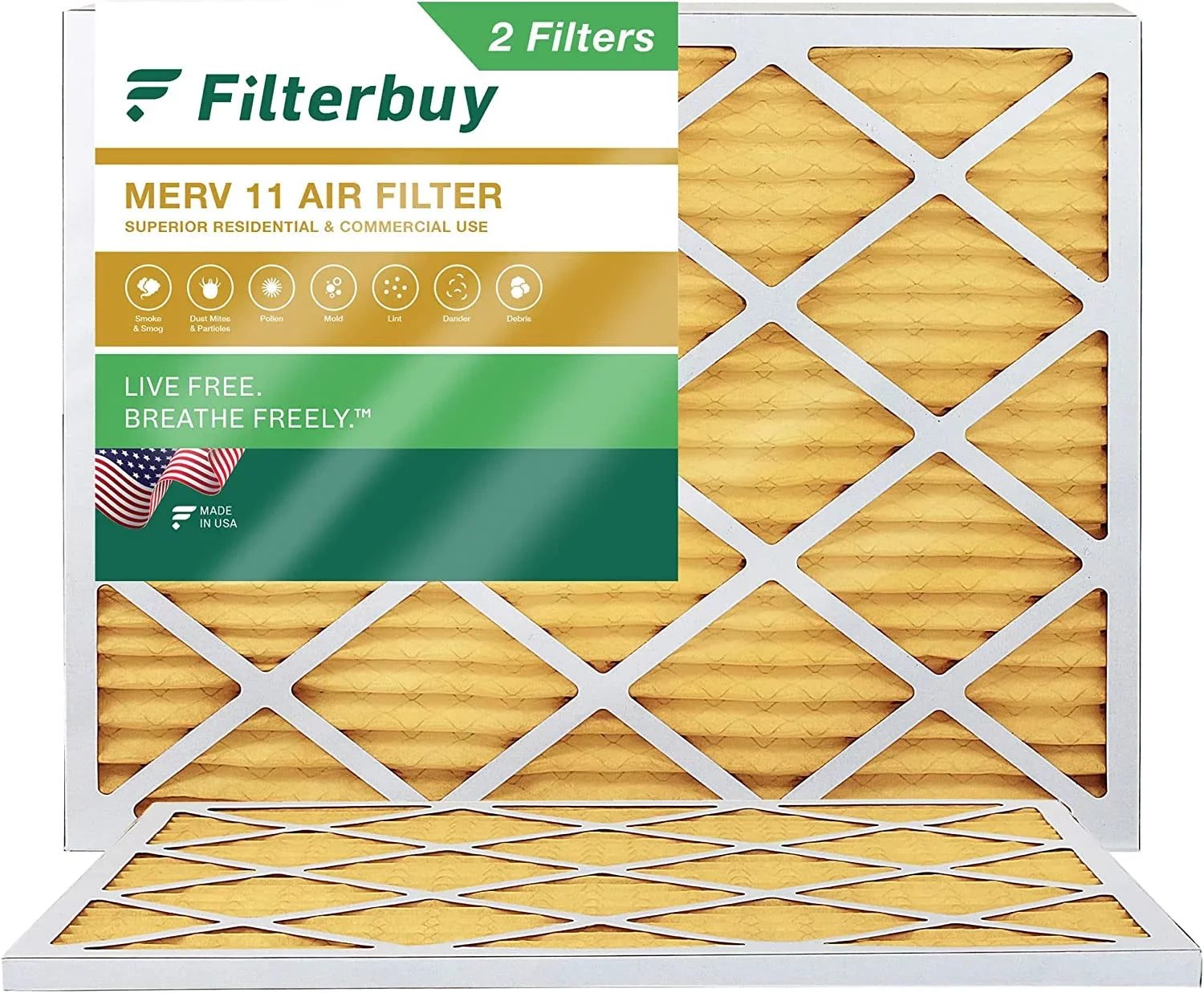 Filterbuy 17x20x1 MERV 11 Pleated HVAC AC Furnace Air Filters (2-Pack)