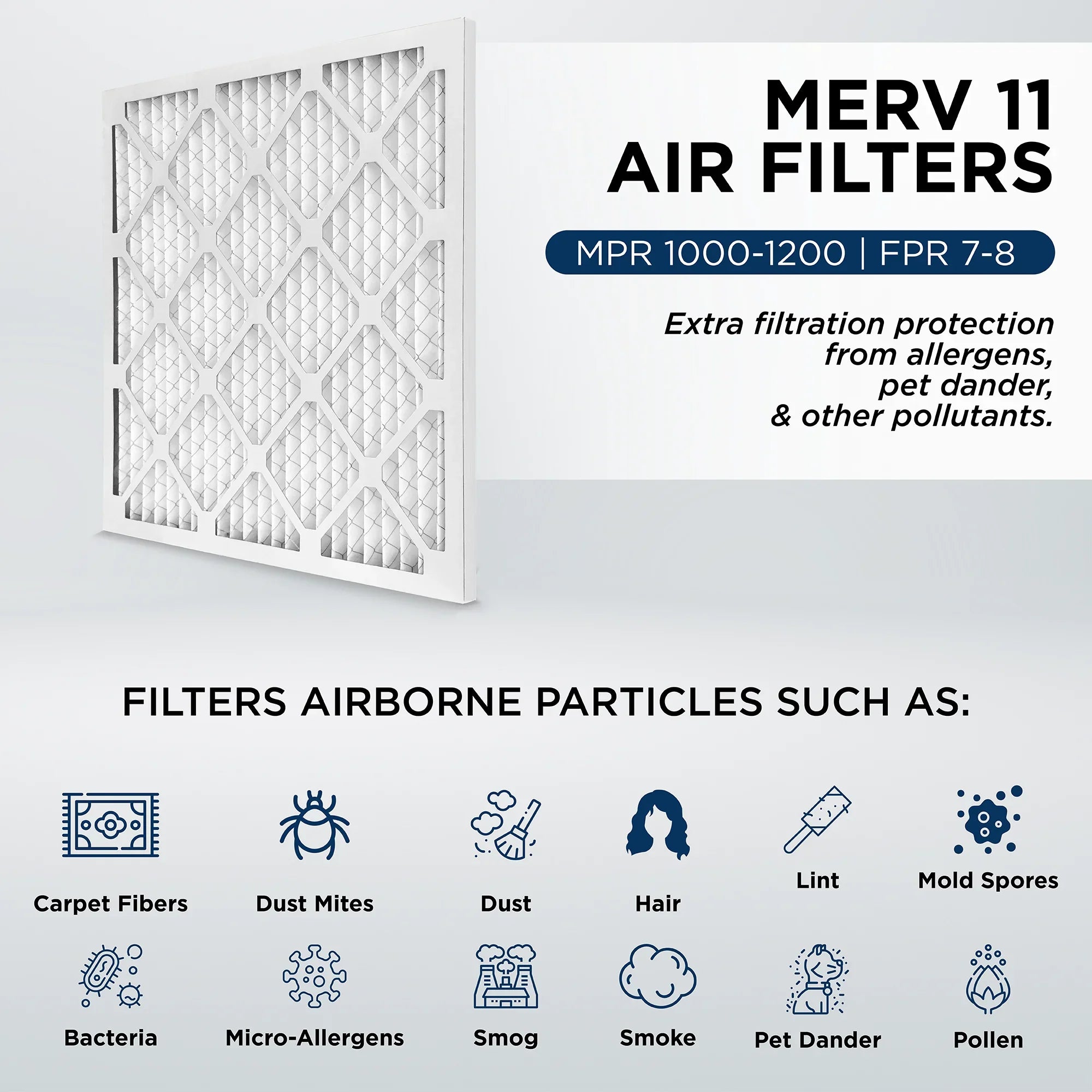 16x24x2 MERV 11, MPR 1000 Pleated AC Furnace 2" Air Filters by Pamlico. Case of 12. Actual Sizeize: 15-1/2 x 23-1/2 x 1-3/4