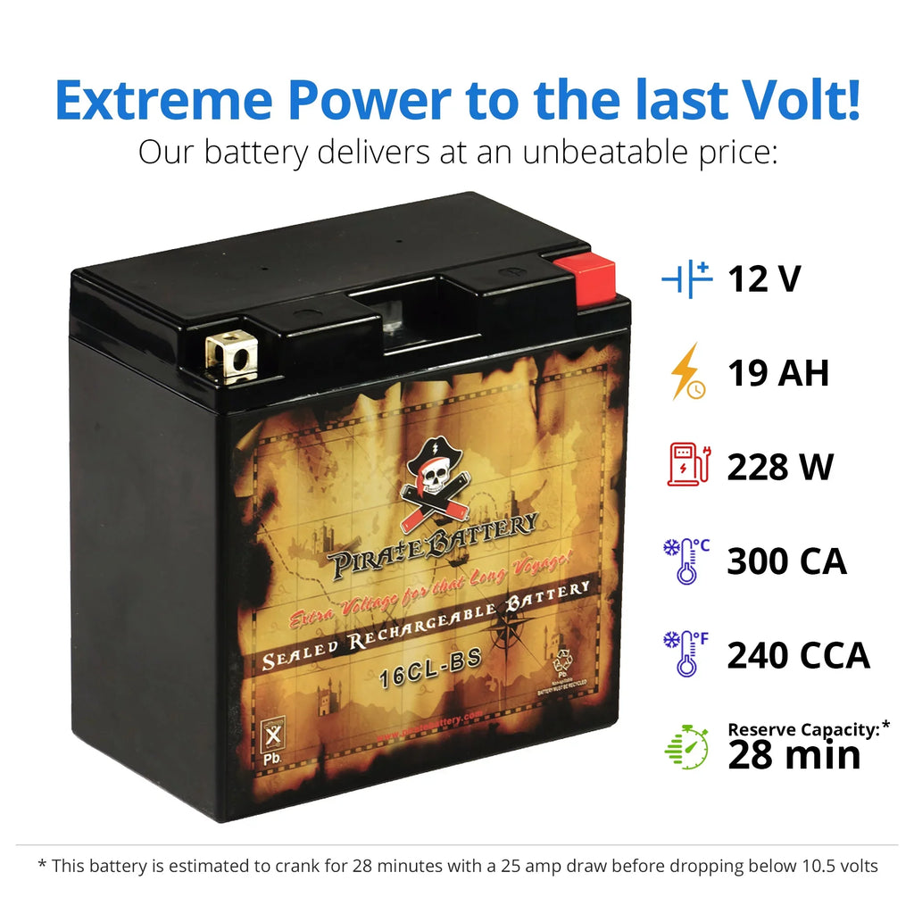 Pirate Battery Yb16cl-bs Pwc Battery for Kawasaki (jet Sizeki) Jh750 B1-b3 Year (93-95)