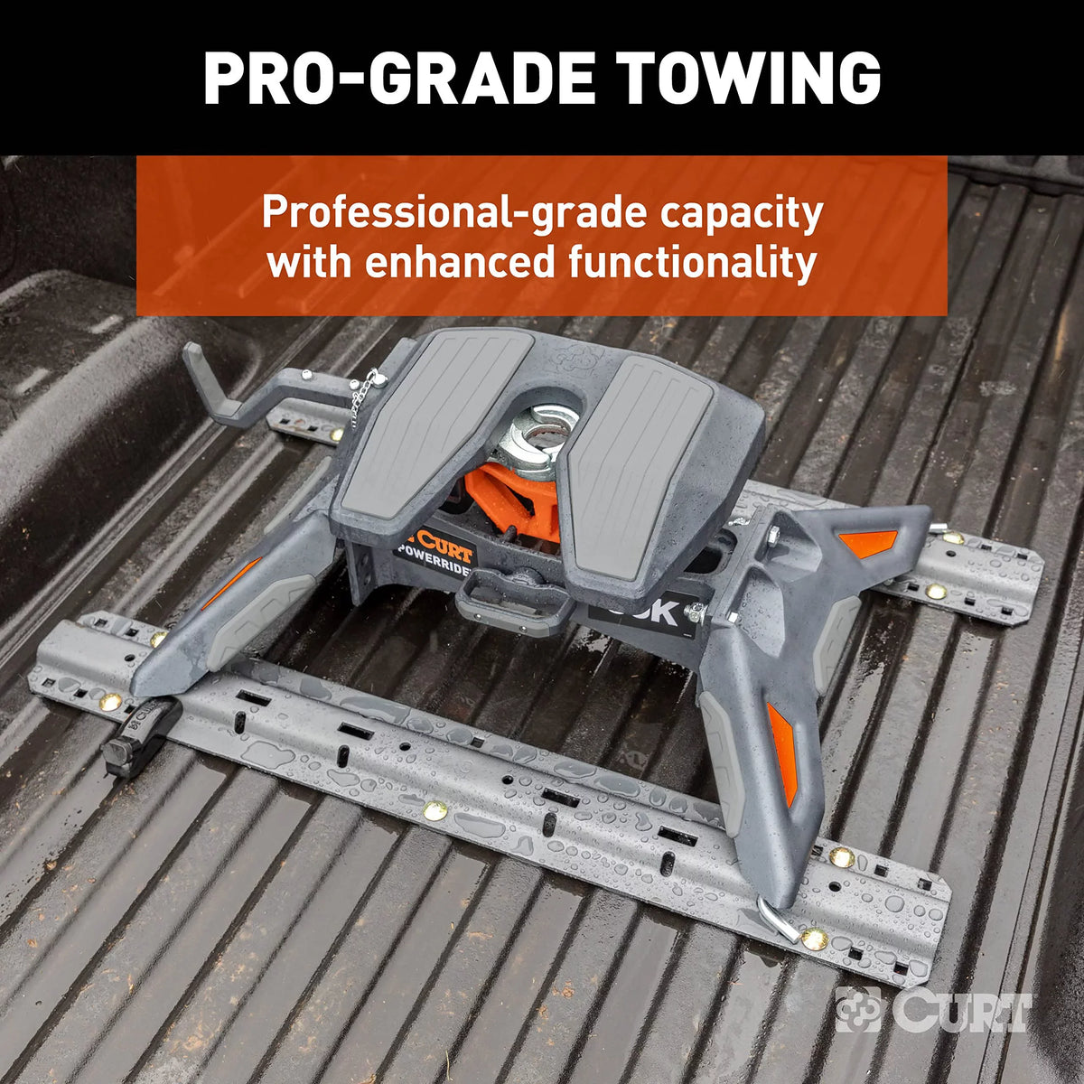 CURT 16321 PowerRide 30K 5th Wheel Hitch with Base Rails, 30K GTW