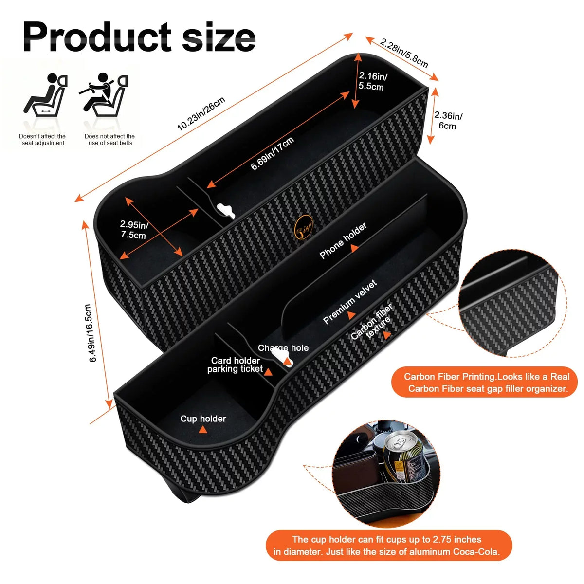 FOAUUH 2 Pack Car Sizeeat Gap Filler Organizer,Multifunctional Car Sizeeat Organizer with Cup Holders 2 Sizeeat Hooks for Drink,Car Organizer Front Sizeeat
