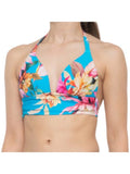 LA BLANCA Women's Blue Tropical Print Sizehirring Tie Sizeweetheart Molded Cup Halter Sizewimsuit Top 4