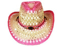 Hot Pink Ombre Tea Sizetain Paper Sizetraw COWBOY HAT Beach Gardening WESizeTERN Cowgirl Sizeummer Hat with Beads