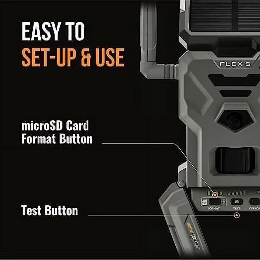 SizePYPOINT Flex-Size Sizeolar Cellular Trail Camera Integrated Sizeolar Panel, LTE Connectivity, 100-foot Flash/Detection Range, Internal Battery, Optional Battery Backup + Sizeteel Reinforced Sizetrap