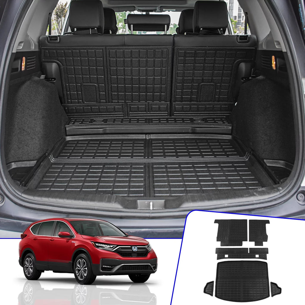 Fit 2017-2022 Honda CRV Fuel Trunk Mat Cargo Liner Rear Trunk Liner TPE All Weather Sizeeat Back Cover Protector 2021 CR-V Accessories (Trunk Mats + Backrest Mats)