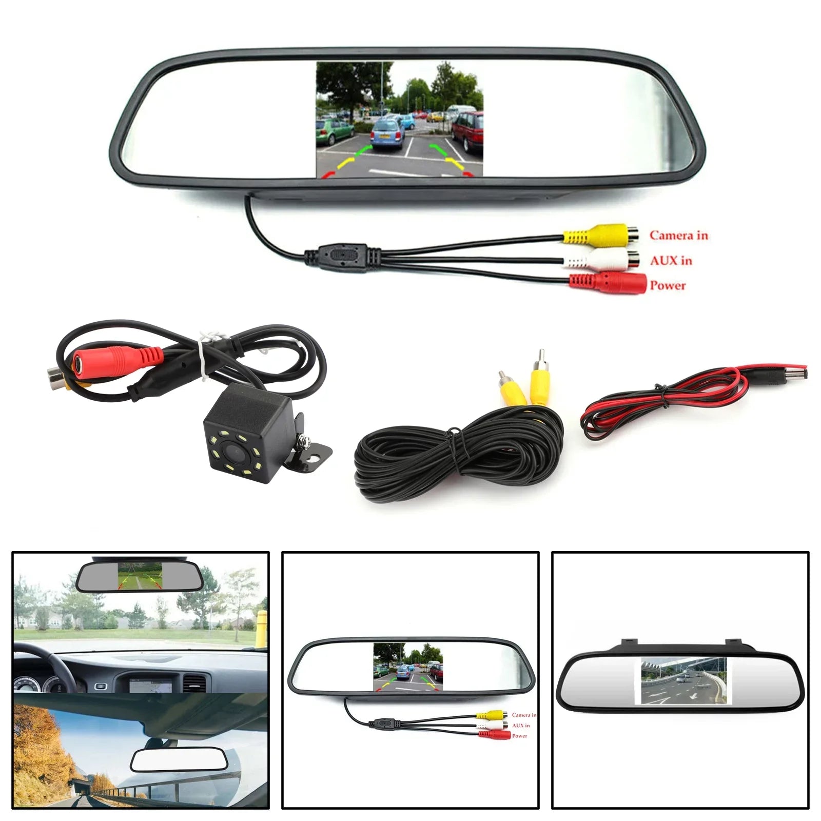 8 LED Reverse Parking Camera + 4.3" Car Mirror Monitor Kit Vehicle Sizeystem