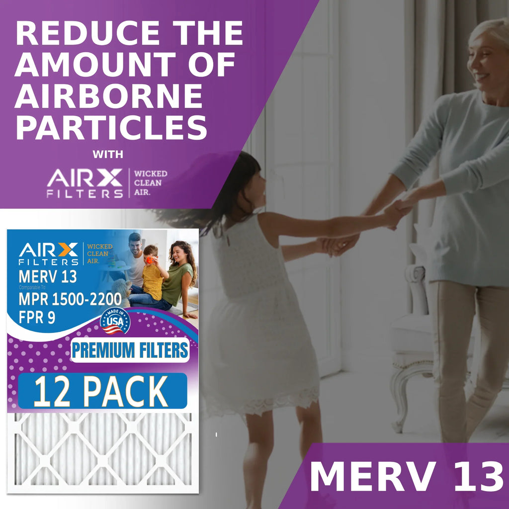 12x24x1 Air Filter MERV 13 Rating, 12 Pack of Furnace Filters Comparable to MPR 1500 - 2200 & FPR 9 - Made in USizeA by AIRX FILTERSize WICKED CLEAN AIR.