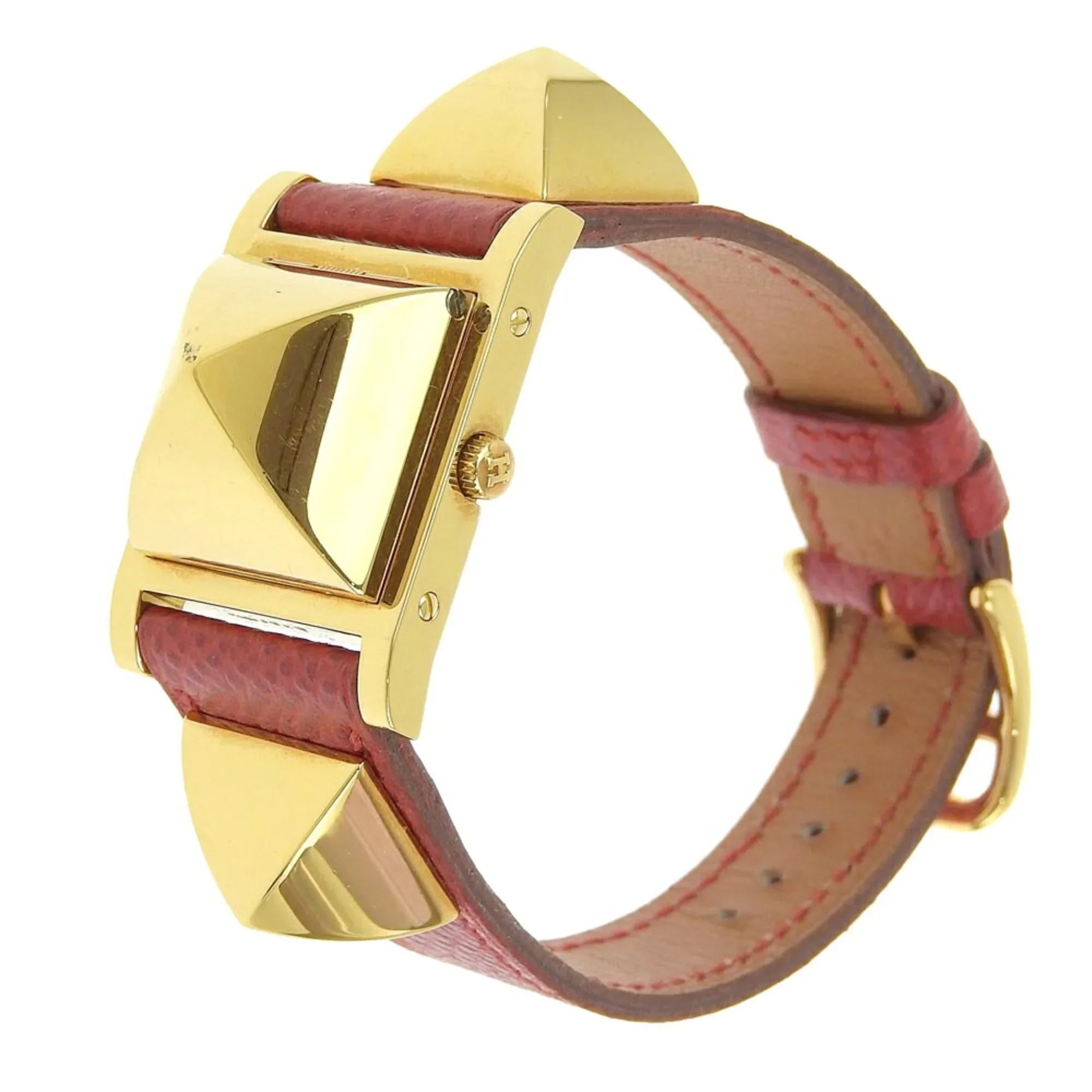 Pre-Owned Hermes Medor Watch Gold Plated x Leather 1995 〇Y Quartz Analog Display Ivory Dial Ladies I211723022 (Good)