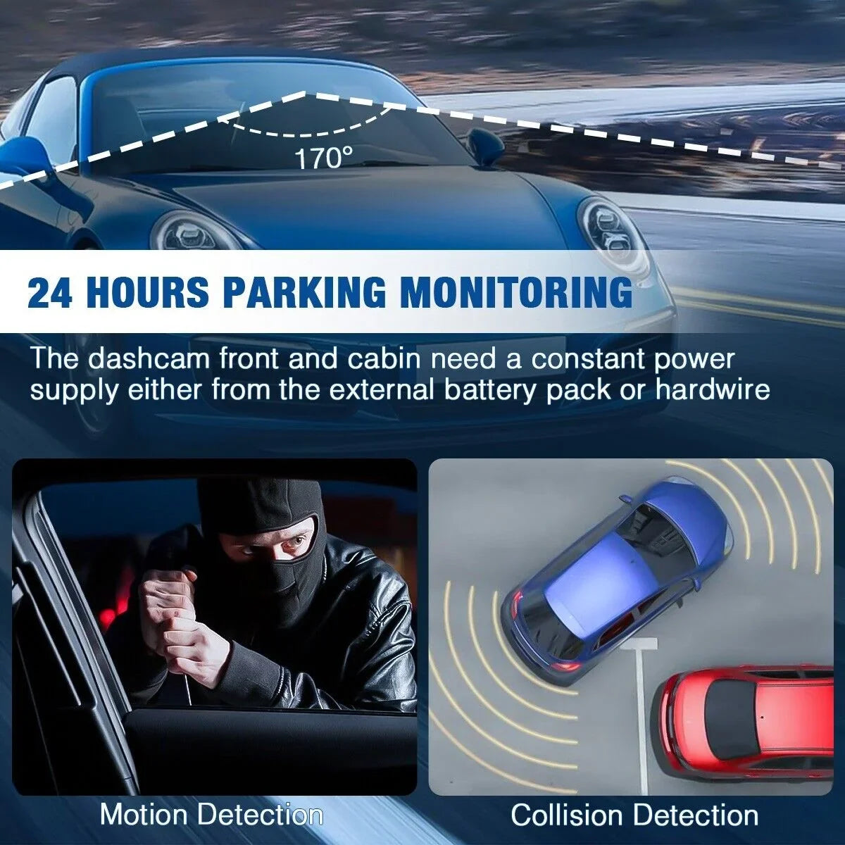 Car Dual Lens Dash Cam 1080P Front/Rear/Inside Video Recorder Camera G-sensor