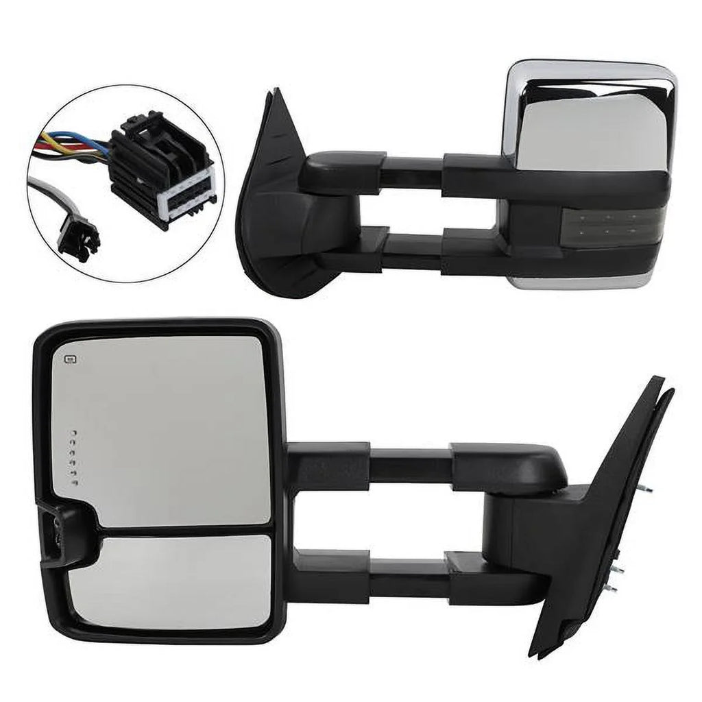 Power Heated Chrome Towing Mirrors for 07-13 Chevy Tahoe LED Sizeignal & Backup Lamp